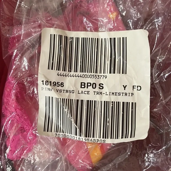 NEW VINTAGE VS PINK SMALL STRIPED THONG LACE TRIM COTTON PANTIES - Picture 3 of 9